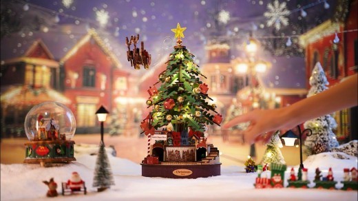 Rompecabezas 3D de árbol de Navidad con melodía de ROBOTIME, kits de modelos DIY para regalo de Navidad AMS01