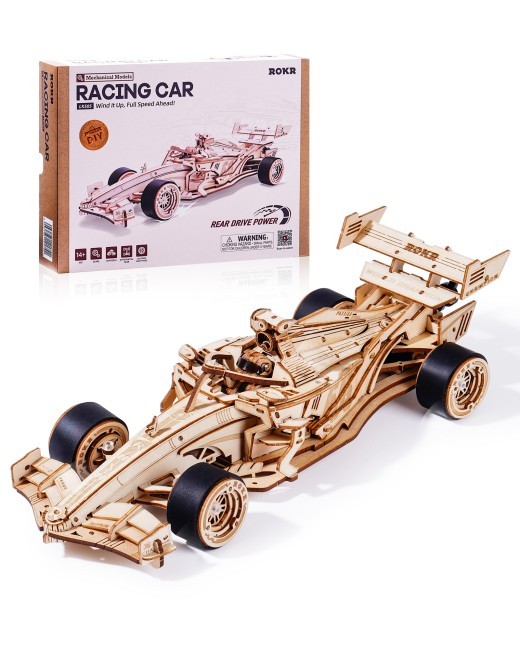 Kit de modelo de coche de carreras de madera 3D ROBOTIME con motor mecánico rugiente LK505