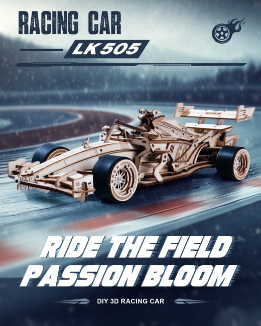 Kit de modelo de coche de carreras de madera 3D ROBOTIME con motor mecánico rugiente LK505