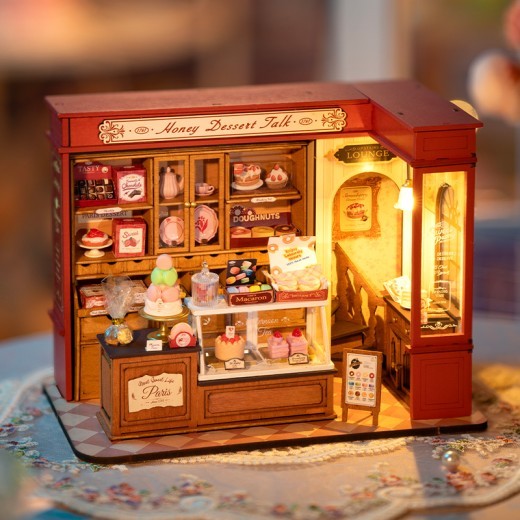 Kits de casa de muñecas en miniatura de ROBOTIME para hacer tú mismo: modelo de casa de muñecas de madera Honey Dessert Talk