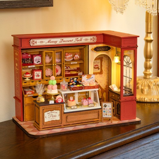 Kits de casa de muñecas en miniatura de ROBOTIME para hacer tú mismo: modelo de casa de muñecas de madera Honey Dessert Talk