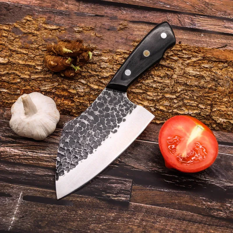 Cuchillo de cocina martillado a mano de acero inoxidable para exteriores