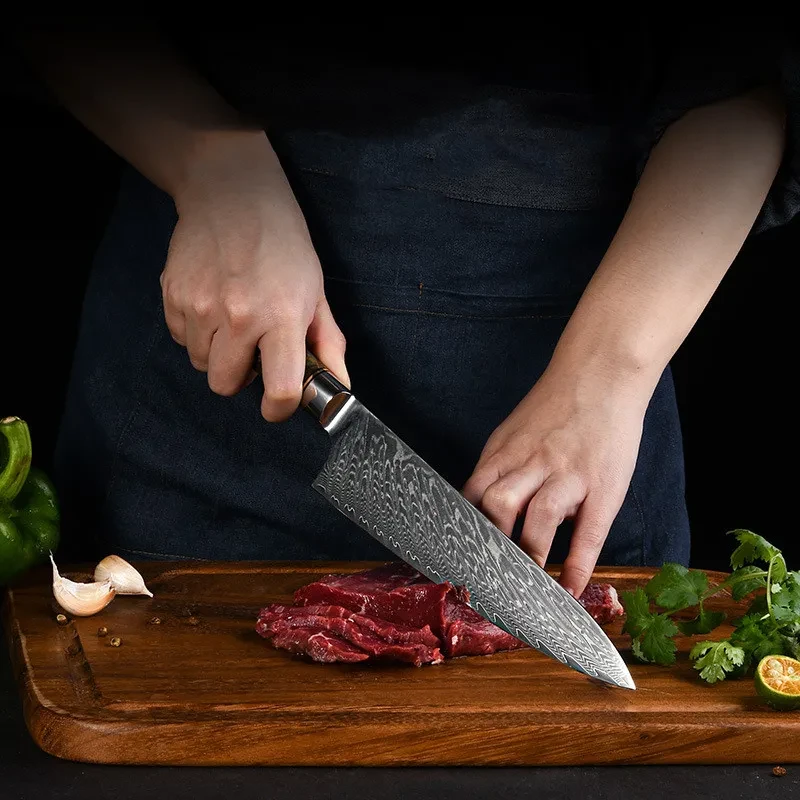 Cuchillo de cocina de chef de acero y cuero para uso doméstico