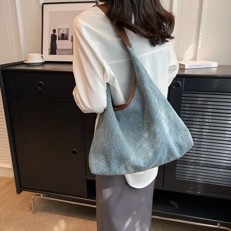 Bolso de lona vaquera tipo cubo, moderno, de gran capacidad, para mujer, bolso de mano, bolso de compras para mujer