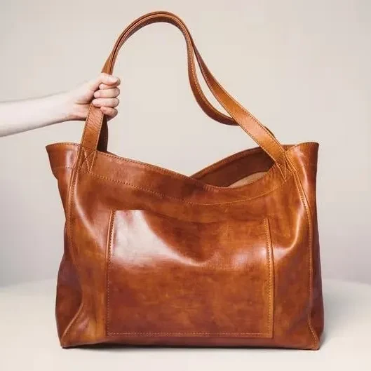 Bolsos de mano de cera de aceite de gran capacidad para mujer, bolso de hombro