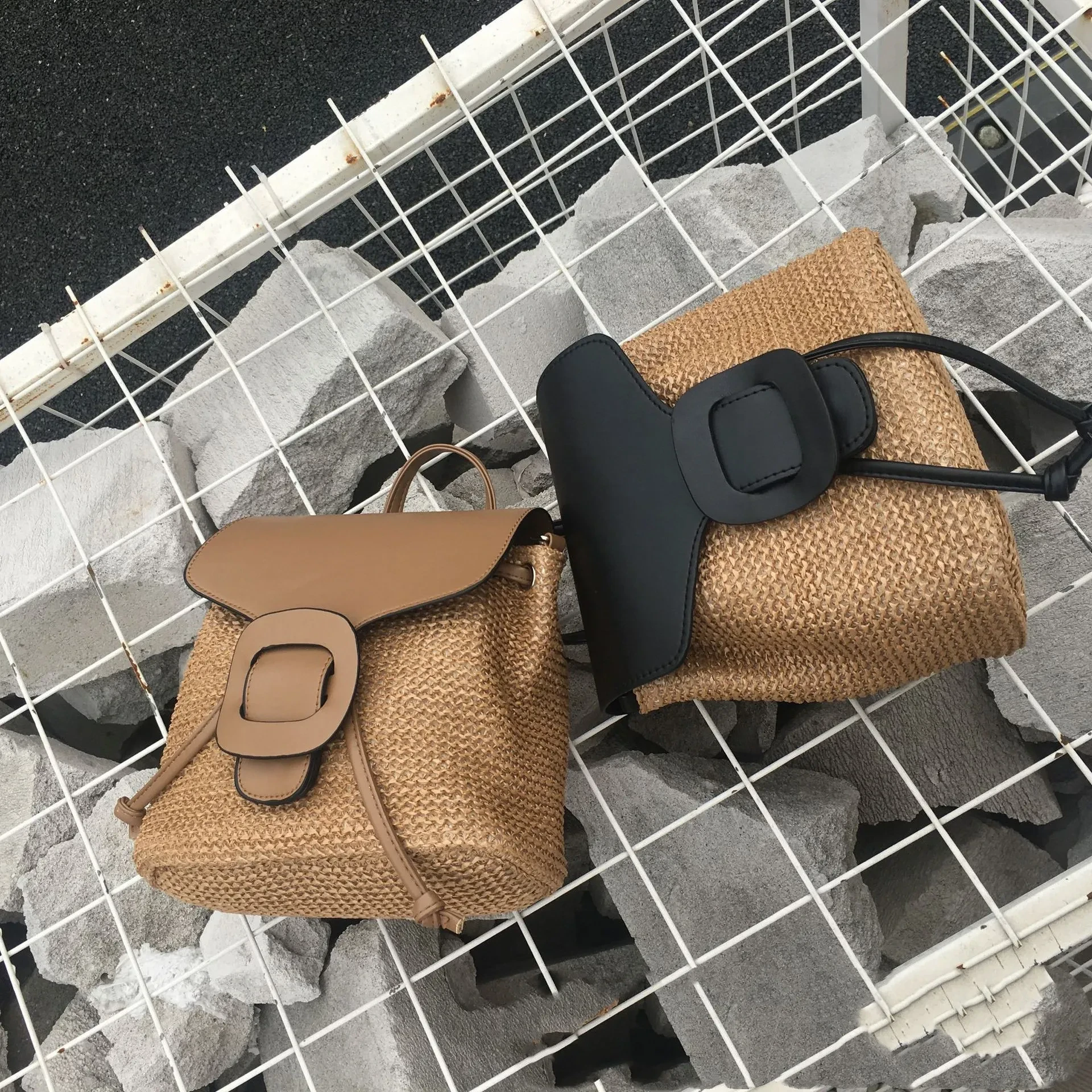 Mochila de moda para vacaciones, bolso de hombro tejido para la escuela