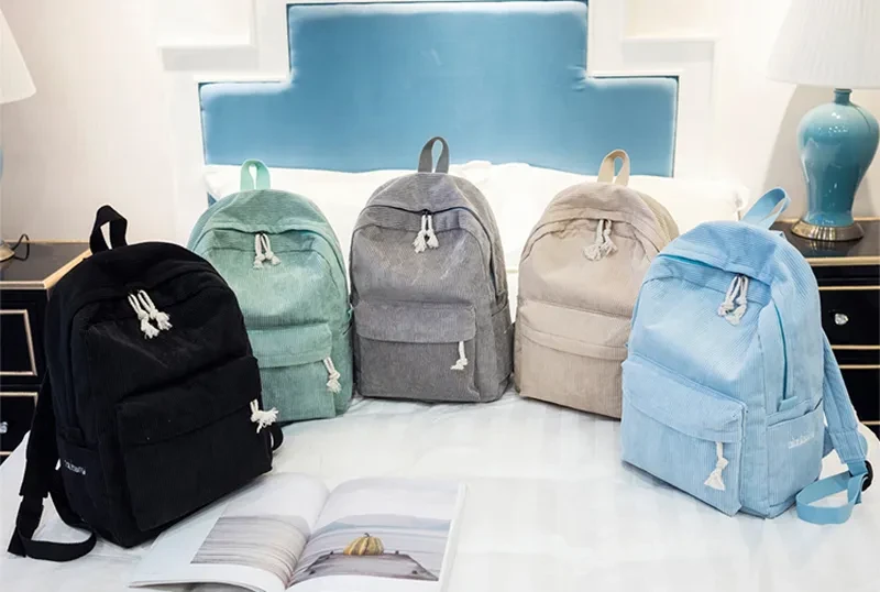 Mochila de pana para estudiantes, bolsos de hombro escolares