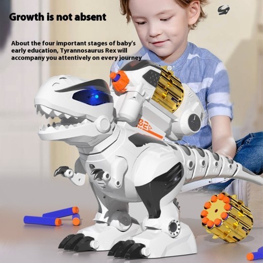 Dinosaurio Tiranosaurio Rex de control remoto que lanza una bomba suave.