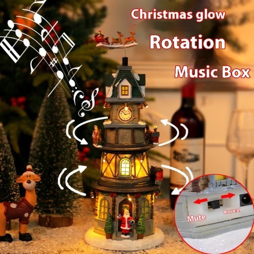 Caja de música giratoria luminosa para regalo de Navidad, luz nocturna para cumpleaños de niños.