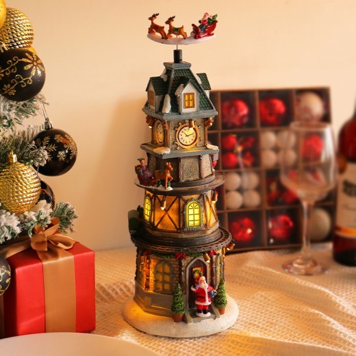 Caja de música giratoria luminosa para regalo de Navidad, luz nocturna para cumpleaños de niños.