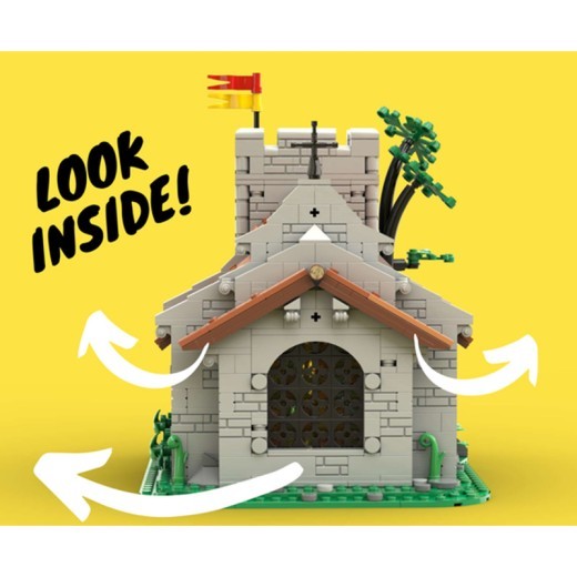 Juego de bloques de construcción de partículas pequeñas para ensamblar, modelo de iglesia