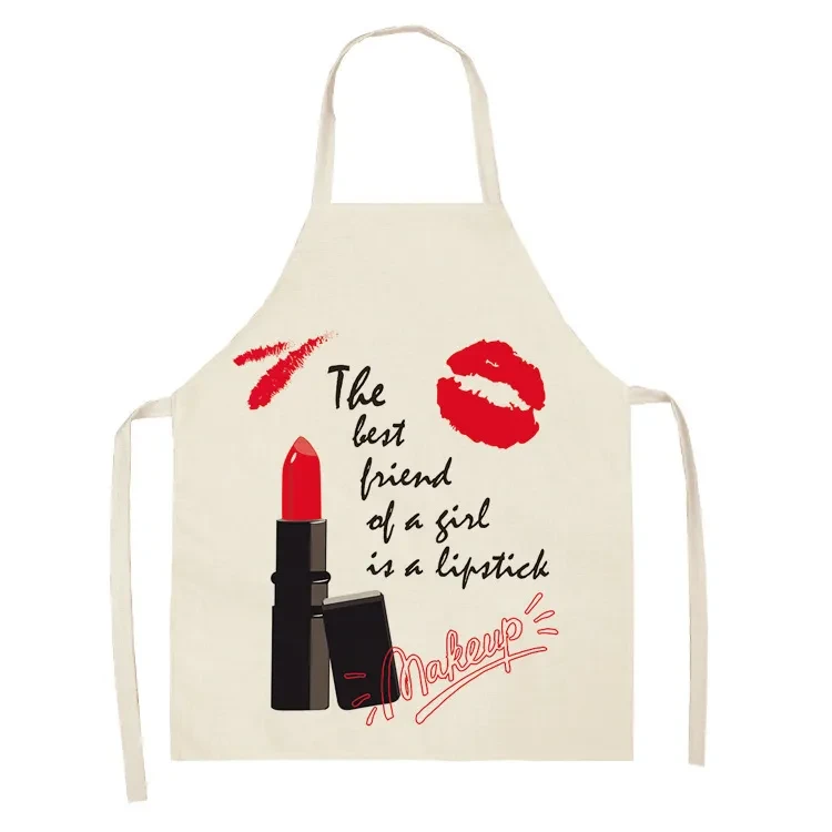 Delantal de cocina sin mangas con estampado de lápiz labial de lino para parejas