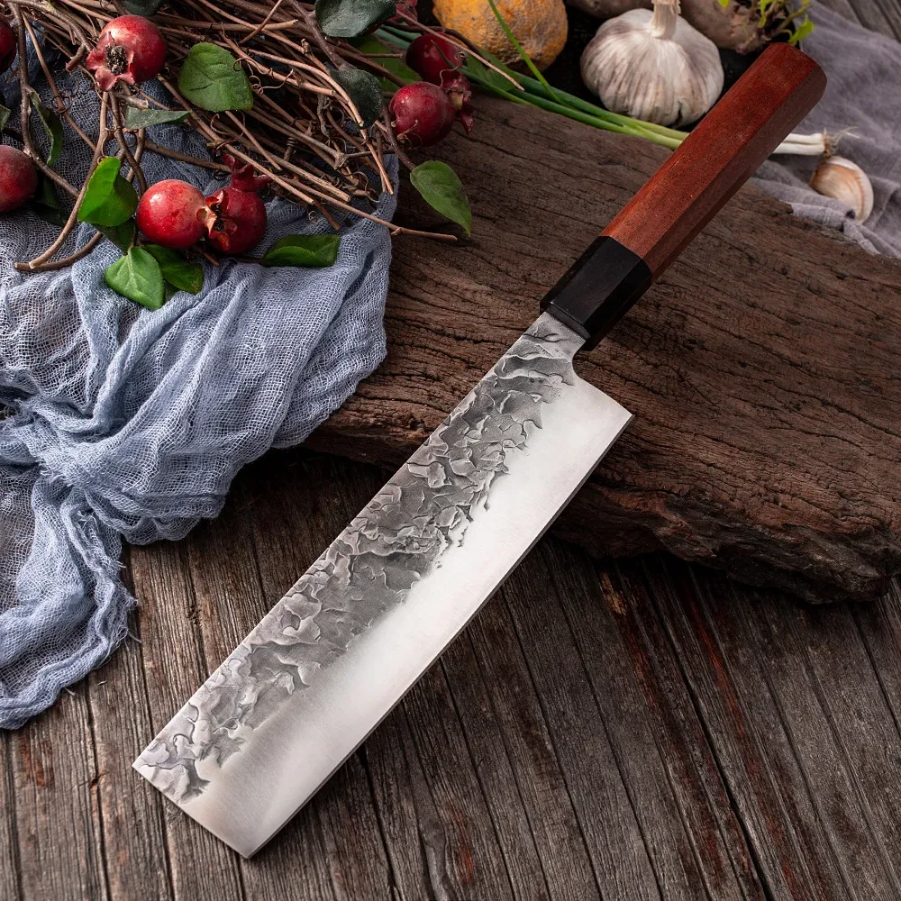Cuchillo de cocina de ébano hecho a mano de acero inoxidable al carbono
