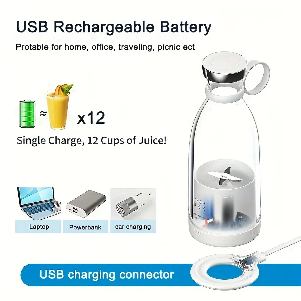 Mini licuadora de jugos portátil, exprimidor eléctrico de 6 cuchillas, exprimidor de naranja y limón con carga USB