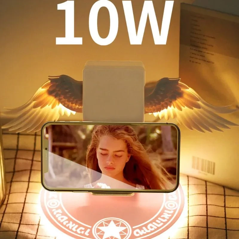 Cargador inalámbrico Qi universal con alas de ángel LED de colores