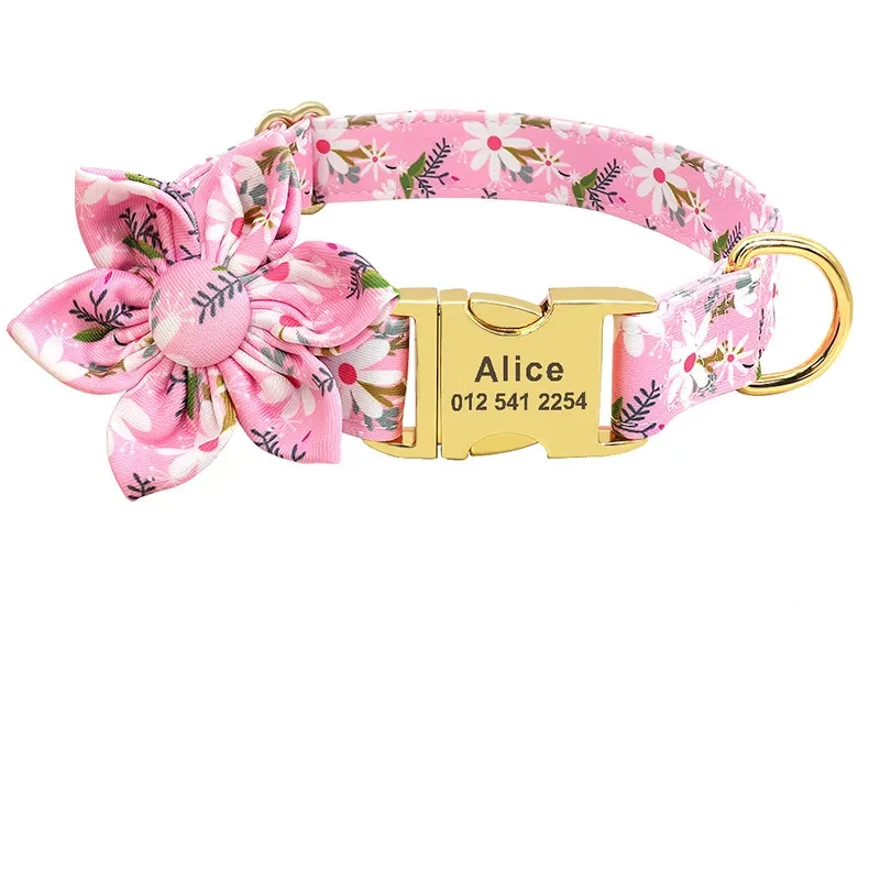 Collar de perro con estampado de moda, personalizado, de nailon, para cachorros y gatos, con etiqueta de identificación grabada y accesorios para perros.
