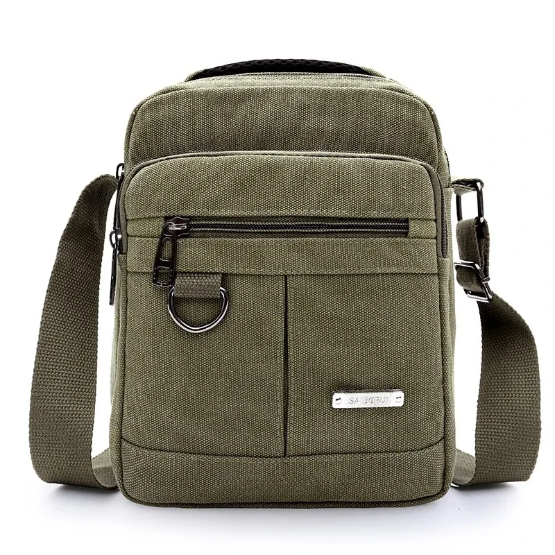 Bolso bandolera informal de lona multicapa para hombre, de un solo hombro