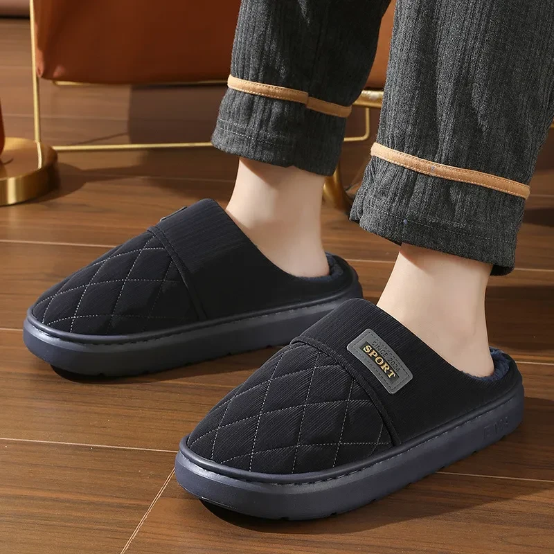 Zapatillas de casa para hombre, cálidas y de felpa, para invierno, antideslizantes, para dormitorio, informales, combinables
