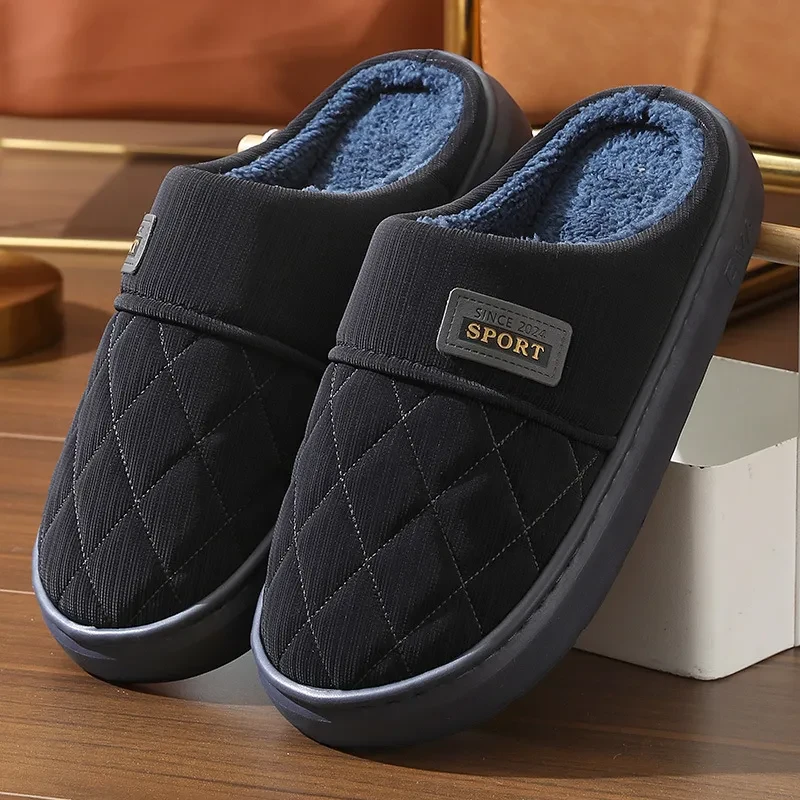Zapatillas de casa para hombre, cálidas y de felpa, para invierno, antideslizantes, para dormitorio, informales, combinables