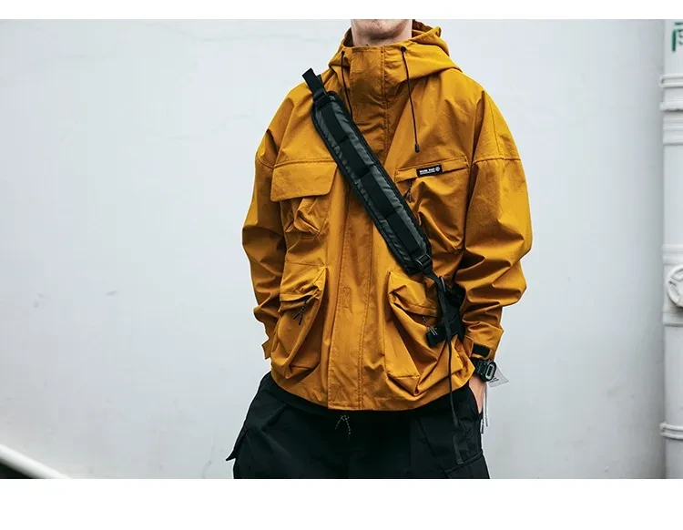 Chaqueta con capucha para hombre, suelta, con bolsillo tridimensional, funcional, cortavientos, ropa informal