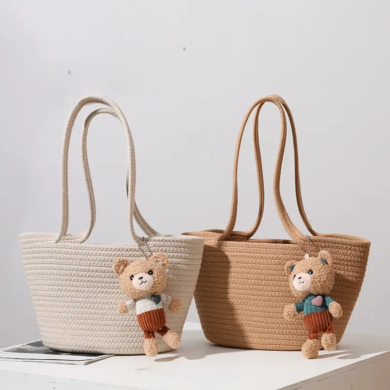 Bolso bandolera de paja con hilo de algodón para mujer, informal, de moda