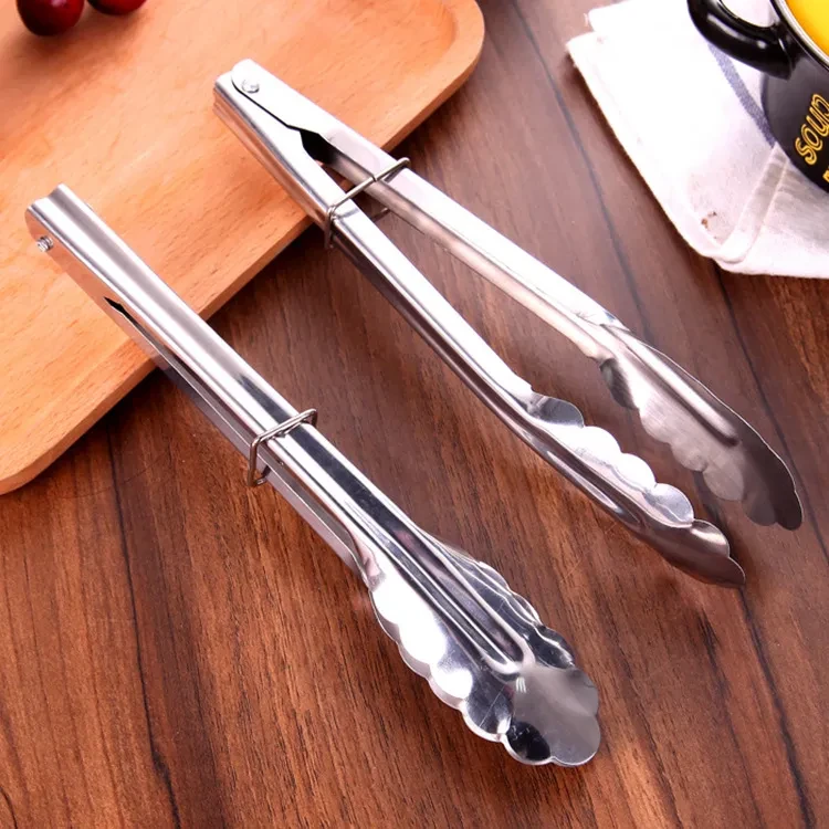 Pinzas para alimentos de acero inoxidable, herramientas para hornear en la cocina