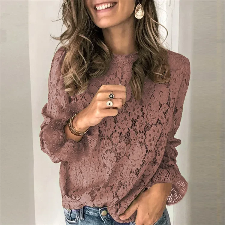 Camisa de encaje hueco para mujer