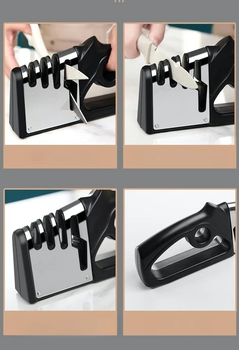 Afilador de cuchillos de cocina cuatro en uno con ángulo fijo