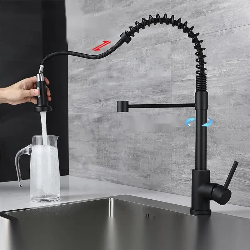 Grifo de cocina telescópico con resorte de acero inoxidable