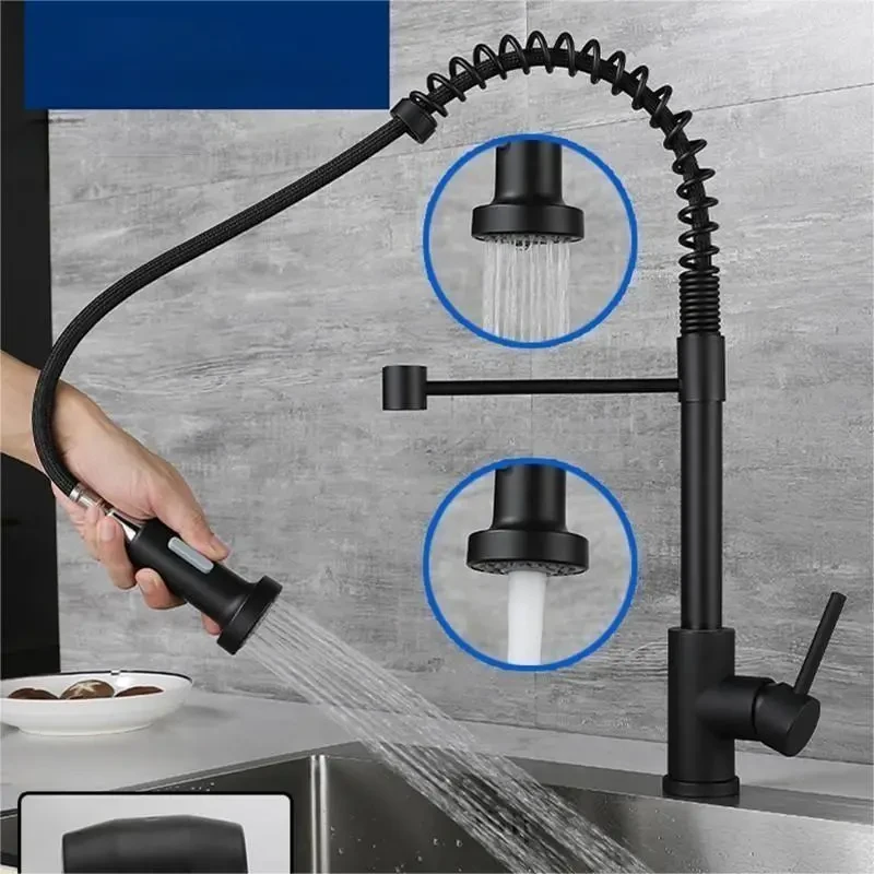 Grifo de cocina telescópico con resorte de acero inoxidable