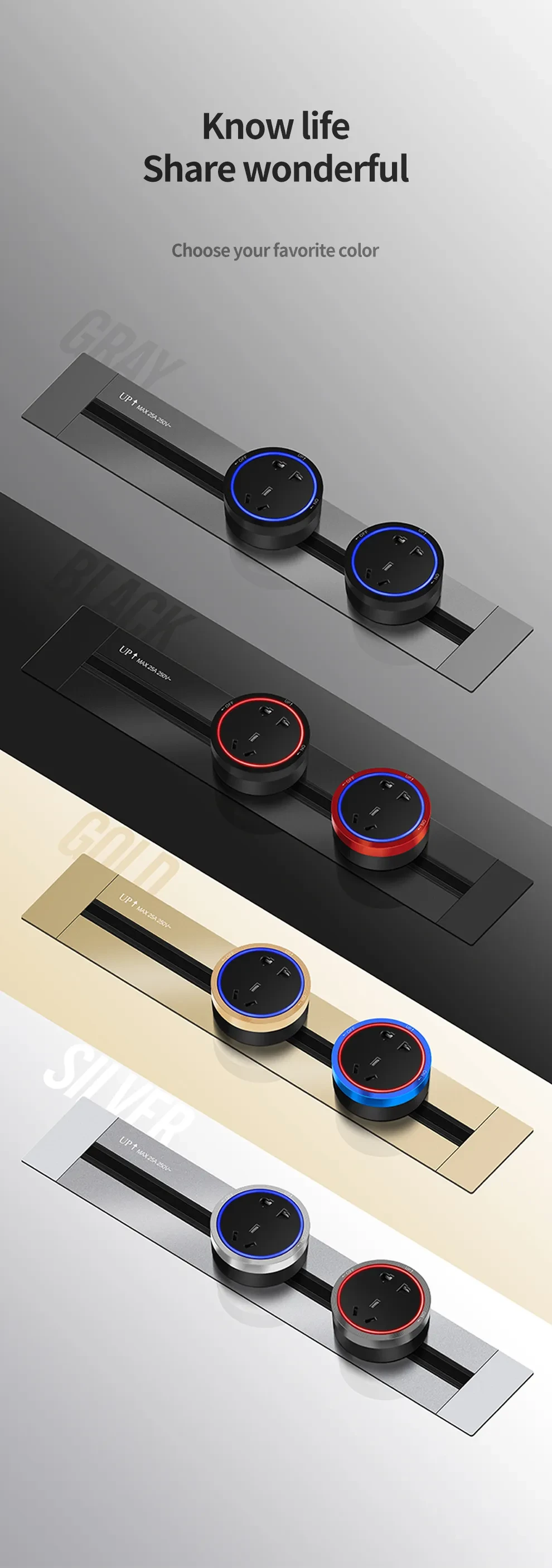 Riel eléctrico para enchufe de pared oculto de cocina