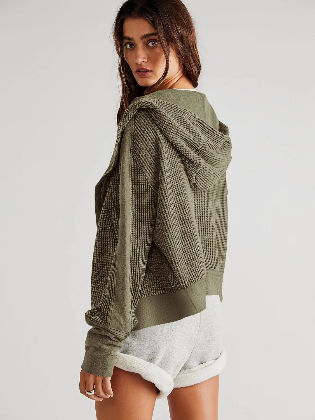 Sudadera con capucha de moda para mujer, chaqueta con cremallera, suéter corto, tops