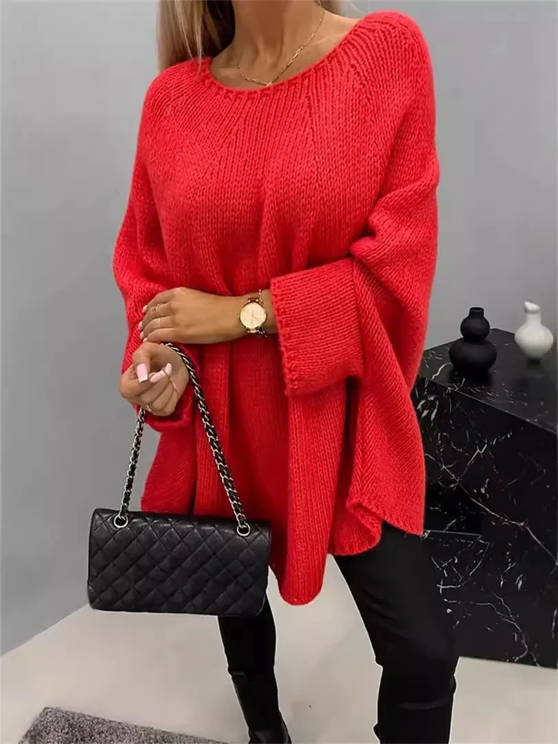 Suéter holgado de invierno con mangas de murciélago, suéter de punto de gran tamaño a la moda, tops para mujer, ropa