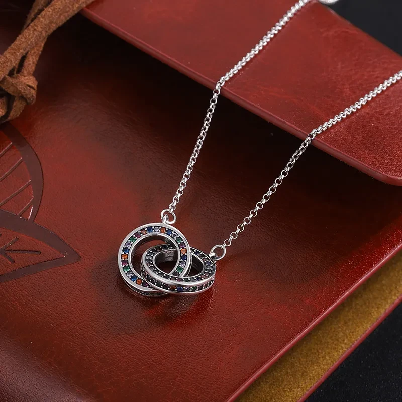 Collar de cadena para clavícula femenina, pequeño, de lujo, de plata de ley S925, con doble anilla.
