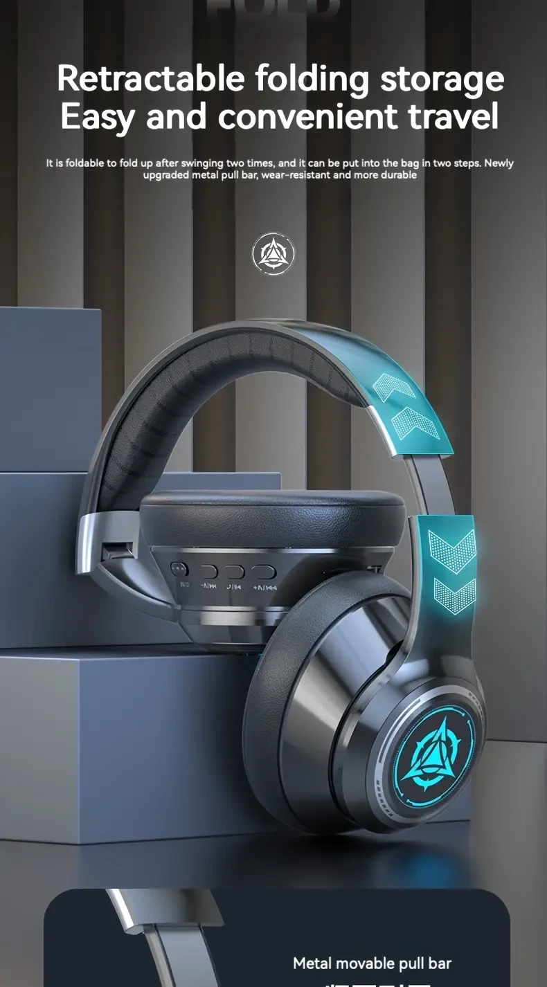 Auriculares inalámbricos para juegos con cobertura total del oído y baja latencia, iluminación LED de alta definición, batería de 400 mAh para 40 horas de duración, chip inalámbrico 5.3, graves supergraves y llamadas HD.
