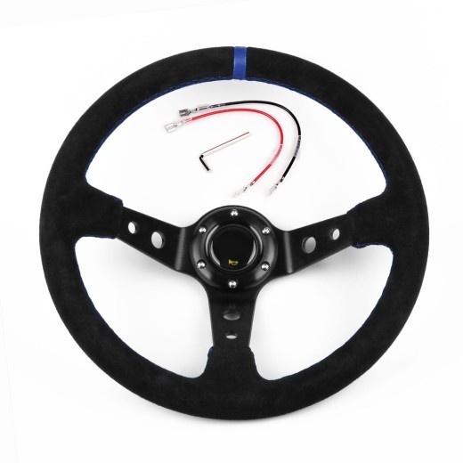 Volante deportivo de ante de 14 pulgadas y 35 cm para carreras de coches.