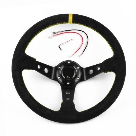 Volante deportivo de ante de 14 pulgadas y 35 cm para carreras de coches.