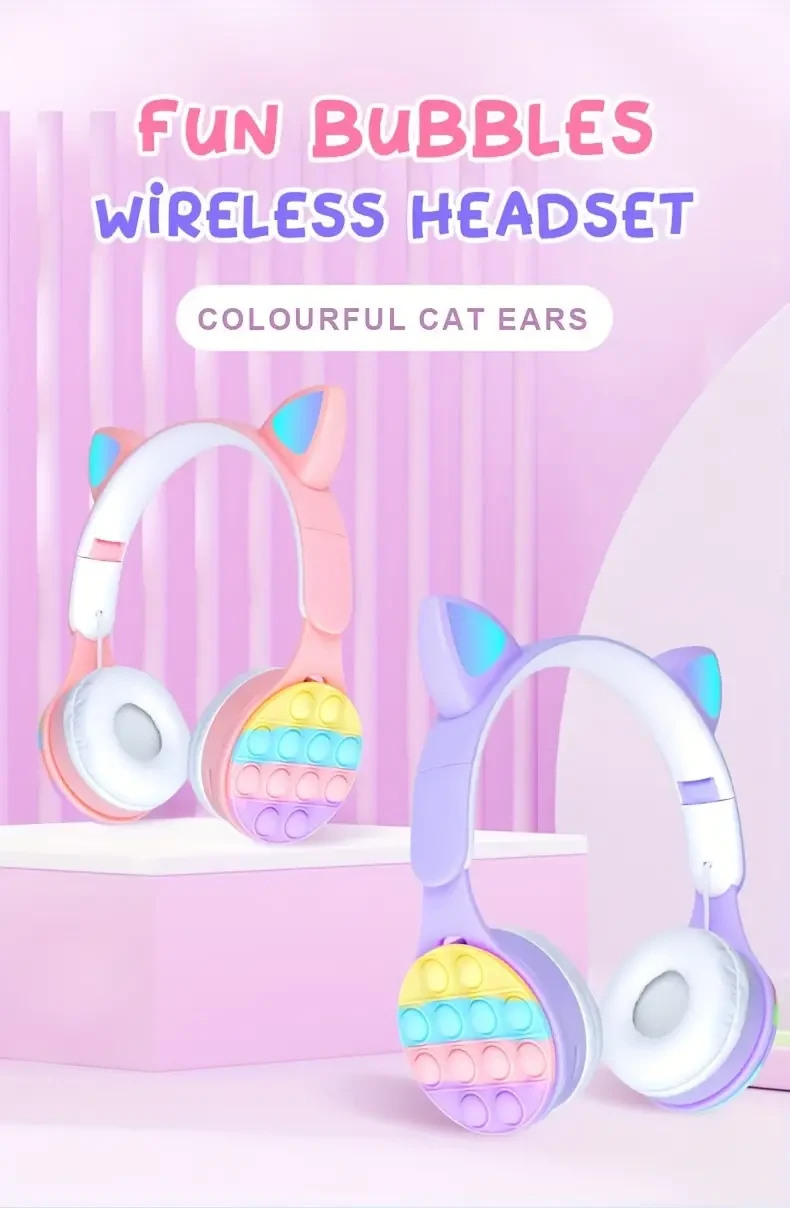 Auriculares inalámbricos supraaurales inspirados en anime con diseño de burbuja, llamadas de alta claridad, graves potentes, control de volumen, construcción de plástico no impermeable, conectividad inalámbrica con botón pulsador, compatibles con tabletas