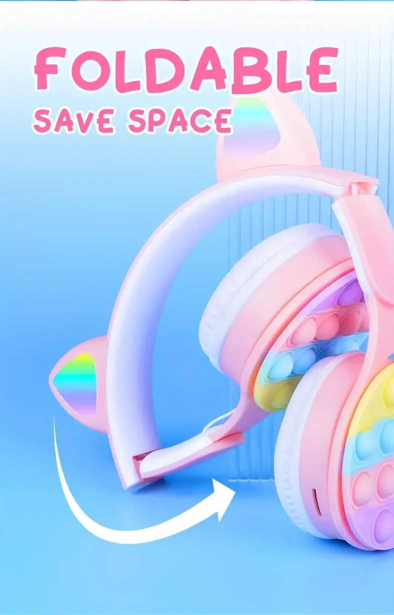 Auriculares inalámbricos supraaurales inspirados en anime con diseño de burbuja, llamadas de alta claridad, graves potentes, control de volumen, construcción de plástico no impermeable, conectividad inalámbrica con botón pulsador, compatibles con tabletas