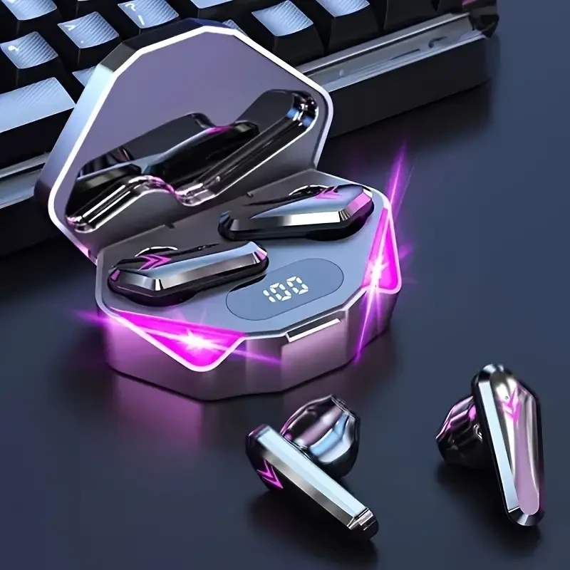 1 par de auriculares inalámbricos TWS, intraaurales estéreo con pantalla LED, micrófono táctil, interruptor Hall inteligente, batería recargable, compatibles con teléfonos, para deportes y juegos.