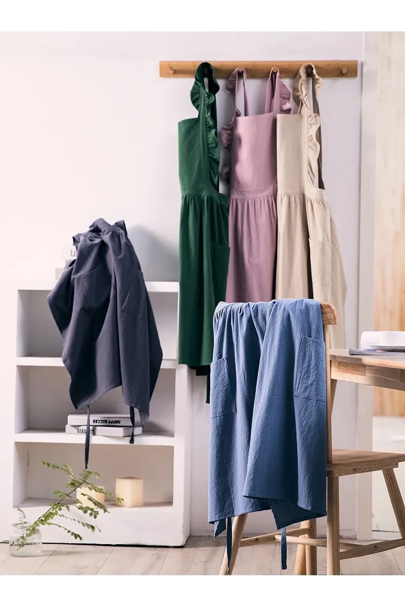 Delantal de cocina impermeable de algodón con volantes y correa para el hombro