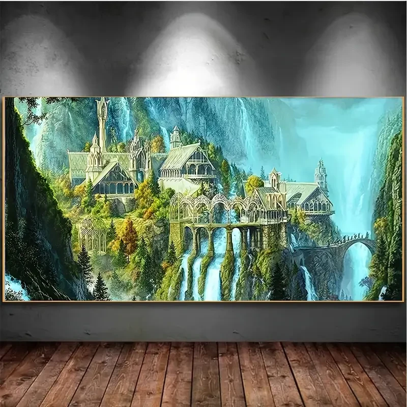 Pintura artística de diamantes artificiales 5D de un castillo, pintura de diamantes de imitación grandes