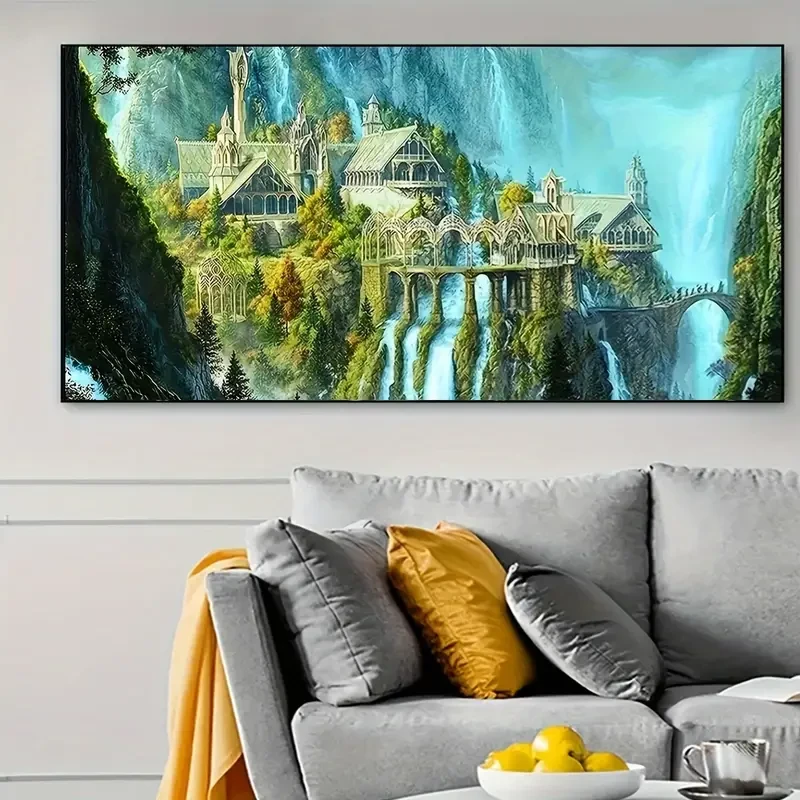 Pintura artística de diamantes artificiales 5D de un castillo, pintura de diamantes de imitación grandes
