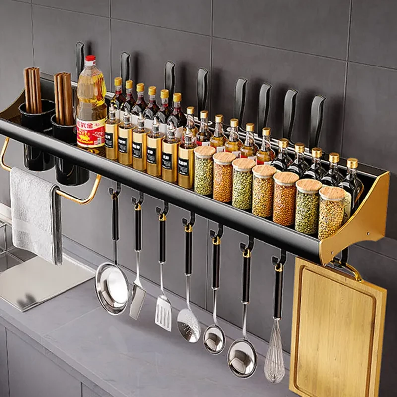 Estante de cocina de moda montado en la pared sin perforaciones multifuncional
