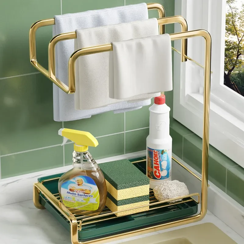 Organizador de cocina de pared con soporte para esponja y escurridor de platos