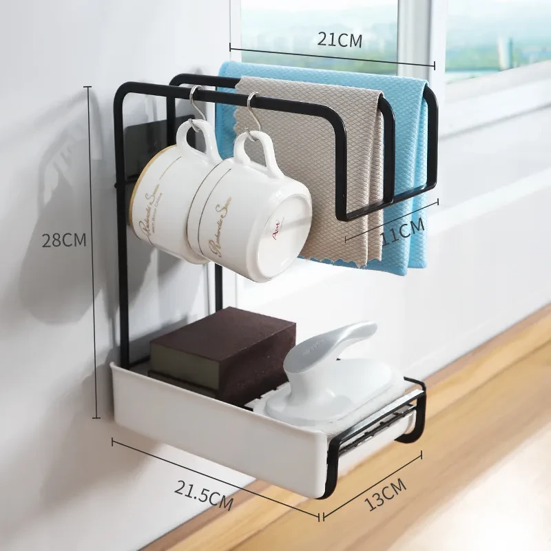 Organizador de cocina de pared con soporte para esponja y escurridor de platos