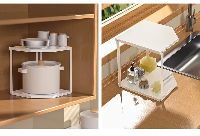 Estante para ollas en forma de abanico para cocina, esquinero para condimentos