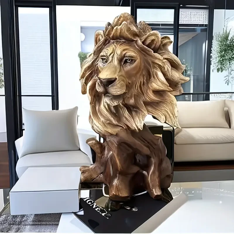 1 majestuosa estatua de cabeza de león de resina: obra de arte para salas de estar de lujo