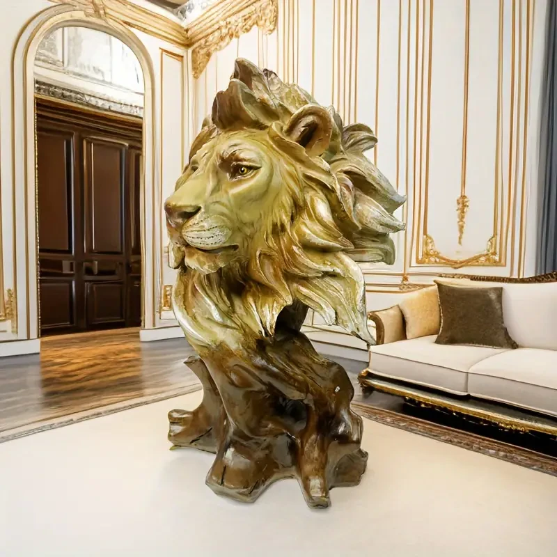 1 majestuosa estatua de cabeza de león de resina: obra de arte para salas de estar de lujo