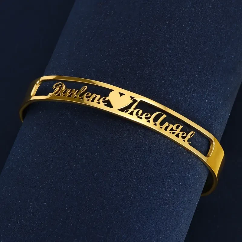 Pulsera brazalete abierta con nombre doble personalizada DIY, regalo de San Valentín